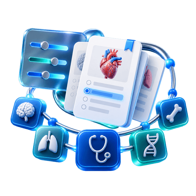 3D modular medical question cards and filters